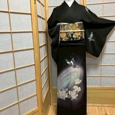 4378# Kimono Japonês Vintage Feminino Tecido de Seda Robe Kimono vendido apenas Preto, usado comprar usado  Enviando para Brazil