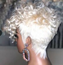 Peruca feminina loira platina curta encaracolada corte afro pixie cabelo onda sintético comprar usado  Enviando para Brazil