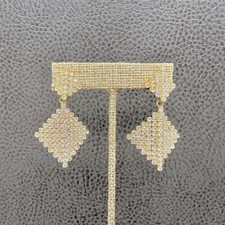 Brincos pendurados declaração tom dourado cristal strass pavê formato diamante festa, usado comprar usado  Enviando para Brazil