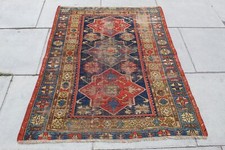 Tapete antigo usado feito à mão tradicional oriental de lã azul 150x110cm comprar usado  Enviando para Brazil
