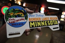 RARO 1950s BORDER LAKES MINNESOTA PLACA DE METAL PINTADA PLACA SUPERIOR BARCO DE PESCA comprar usado  Enviando para Brazil