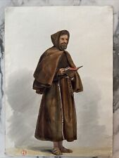 Pintura em aquarela europeia/continental do século XIX de leitura, monge em pé comprar usado  Enviando para Brazil