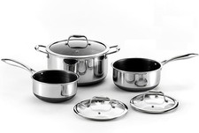 Usado, Conjunto de panela HexClad híbrida antiaderente 6 peças: potes de 8, 3 e 2 qt com tampas novo/caixa aberta comprar usado  Enviando para Brazil