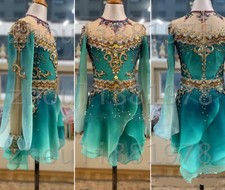 Vestido de patinaje artístico para mujer/niña vestido de patinaje sobre hielo teñido verde spandex segunda mano  Embacar hacia Mexico