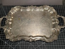 Alças de prato vintage grande prata inglesa MFG Corp placa de prata bandeja gravada comprar usado  Enviando para Brazil