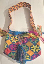 Bolsa balde colombiana feita à mão boho multicolorida brilhante alça de tecido artesanal , usado comprar usado  Enviando para Brazil