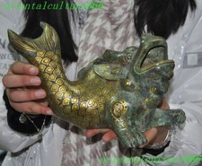 10"Bronze ware dourado Feng shui animal aruana dragão longo arte escultura estátua, usado comprar usado  Enviando para Brazil