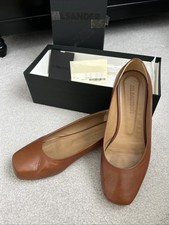 Sapatos de balé Jil Sander couro marrom claro biqueira quadrada plana tamanho 37 7 comprar usado  Enviando para Brazil