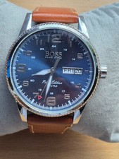 Elegante relógio masculino Hugo Boss com mostrador azul e pulseira de couro marrom Nova bateria comprar usado  Enviando para Brazil