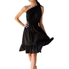 Vestido de Coquetel Monica Nera Demi Preto Midi Linha A Algodão Ecológico $370 MSRP Tamanho Pequeno, usado comprar usado  Enviando para Brazil