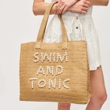 Bolsa de praia Urban Expressions tecido bronzeado e pérola “Nadar e tônico” - Usado comprar usado  Enviando para Brazil