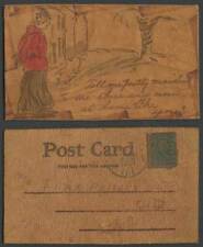 Usado, Novidade feita de couro real 1907 cartão postal antigo Twister Tornado à frente da mulher comprar usado  Enviando para Brazil