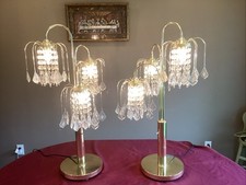 2 abajures de mesa vintage Hollywood Regency luminárias ouro pendurado cristal chuva gota comprar usado  Enviando para Brazil