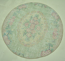 Tapete redondo vintage turco desbotado azul, 3,2 pés, tapete redondo floral antigo feito à mão comprar usado  Enviando para Brazil