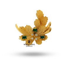 Broche prendedor hojas verde esmeralda circón cúbico plata de ley 925 chapado en oro segunda mano  Embacar hacia Mexico