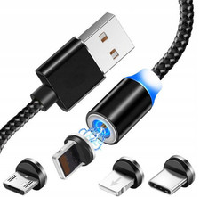 Mocny Kabel Magnetyczny Przewód USB-C Micro USB Lightning 3w1 Ładowarka 1M na sprzedaż  PL