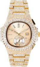 Techno Pave relógio masculino mostrador dourado 43mm com gelo - estilo hip-hop de luxo comprar usado  Enviando para Brazil