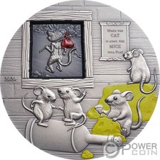 WHEN THE CAT IS AWAY THE MICE WILL PLAY 2 Oz Silber Münze 10$ Palau 2020, usado comprar usado  Enviando para Brazil
