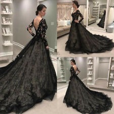 Vestidos de noiva pretos góticos gola V manga comprida aplique de renda vestidos de noiva trem comprar usado  Enviando para Brazil