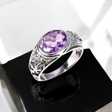 Pedra preciosa de corte oval de ametista com anel de prata esterlina 925 masculino #D855 comprar usado  Enviando para Brazil
