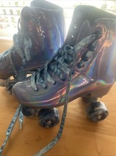 Patins holográficos JajaHoho linha dupla quatro rodas azul meninas tamanho 5 comprar usado  Enviando para Brazil