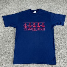 Camisa masculina vintage anos 80 Fort Myers Flórida L azul vermelha âncora praia ponto único comprar usado  Enviando para Brazil