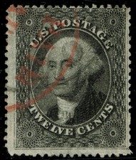 [st7181] EUA 1859 Scott#36B usado 12¢ com cancelamento vermelho "PAGO" cv: $300 TAMANHO GRANDE, usado comprar usado  Enviando para Brazil
