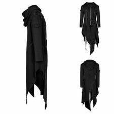 Cardigã masculino gótico trench coat steampunk longo irregular com capuz preto comprar usado  Enviando para Brazil