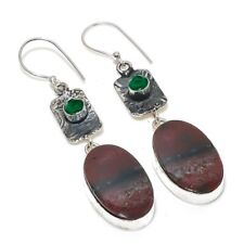 Brinco de prata esterlina 925 Bloodstone, Diopside Gemstone 2,64" v922 comprar usado  Enviando para Brazil