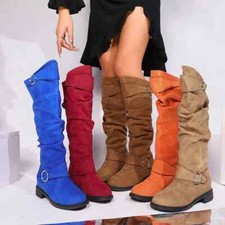 Elegantes Botas Desleixadas no Meio da Panturrilha - Macias, Cinto de Fivela de Biqueira Redonda, Fecho Fácil de Puxar comprar usado  Enviando para Brazil
