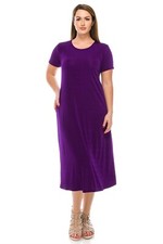 Vestido de malha de viagem, longo linha A, S/S, elástico SEM FERRO poli/espan.  Roxo comprar usado  Enviando para Brazil