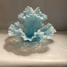 Vintage Azul Opalescente Diamante Renda 3 Chifres Arte Vidro Epergne 10” Estado perfeito comprar usado  Enviando para Brazil