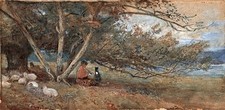 Pintura em aquarela J May - Figura e ovelha na paisagem - Estilo pré-rafaelita comprar usado  Enviando para Brazil