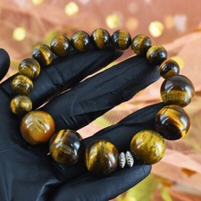Pulseira elástica com miçangas formato redondo olho de tigre dourado 257,00 cts VK 24 E658 comprar usado  Enviando para Brazil