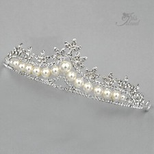 Tiara coroa pérola cristal transparente strass festa de casamento concurso 9523 nova, usado comprar usado  Enviando para Brazil