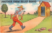 Farmer Turns Outhouse Into 2-Holer-Comic Old Linen PC-Outra placa de alívio agrícola comprar usado  Enviando para Brazil