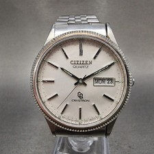 Citizen CQ Crystron relógio masculino 35mm mostrador prata tom prata data do dia nova bateria comprar usado  Enviando para Brazil