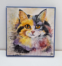 GATO AZULEJO PORTUGUÊS COLORIDO CERÂMICA FEITA À MÃO ARTE PINTADA ASSINADA MULTICOLOR comprar usado  Enviando para Brazil