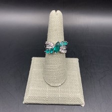 Anel de pedra de vidro verde transparente Crisscoss tamanho 8 tom prata extravagante elegante X comprar usado  Enviando para Brazil