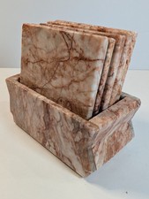 Juego de 6 posavasos vintage de mármol rosa con soporte, 3x3" segunda mano  Embacar hacia Mexico