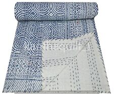 Colcha indiana Kantha azul tamanho duplo estampa de bloco de mão algodão, usado comprar usado  Enviando para Brazil