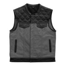 Colete Masculino de Couro Preto Clube de Caça Moto Couro Lona Cinza comprar usado  Enviando para Brazil