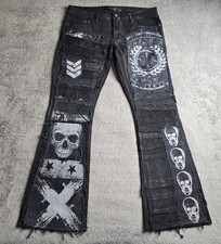 Pantalones de mezclilla personalizados Wornstar Hellraiser lavados a humo para hombre 36x32 estampados con calavera de retazos segunda mano  Embacar hacia Mexico
