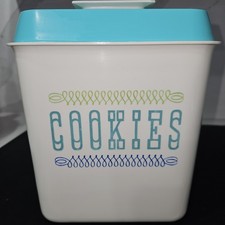 Vintage lata 60. Aqua Turquoise Lustro Ware Cannister Słoik na ciasteczka Kwadratowy plastik na sprzedaż  Wysyłka do Poland