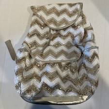 Mochila feminina de lona AEROPOSTALE PS chevron ouro branco lantejoulas comprar usado  Enviando para Brazil