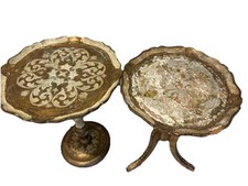 Lote de Mesa Vintage Florentina Itália Ouro e Marfim Tole Ware Pedestal Redondo Acento comprar usado  Enviando para Brazil