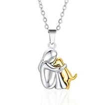 Pingente pingente de colar cor ouro prata cachorro abraçando menina senhora perda memorial comprar usado  Enviando para Brazil
