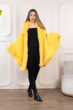 Capa de cashmere amarela atraente com detalhe de pele de raposa real comprar usado  Enviando para Brazil