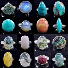 10 peças de anéis de pedra preciosa mistura natural anel folheado a prata 925 lote misto a granel para mulheres comprar usado  Enviando para Brazil