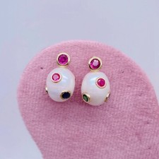Pendientes de perlas blancas de agua dulce circonita pavé hechos a mano pendientes joyas de perlas segunda mano  Embacar hacia Mexico